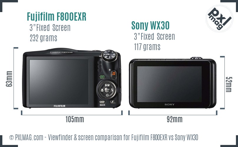 Fujifilm F800EXR vs Sony WX30 Screen and Viewfinder comparison
