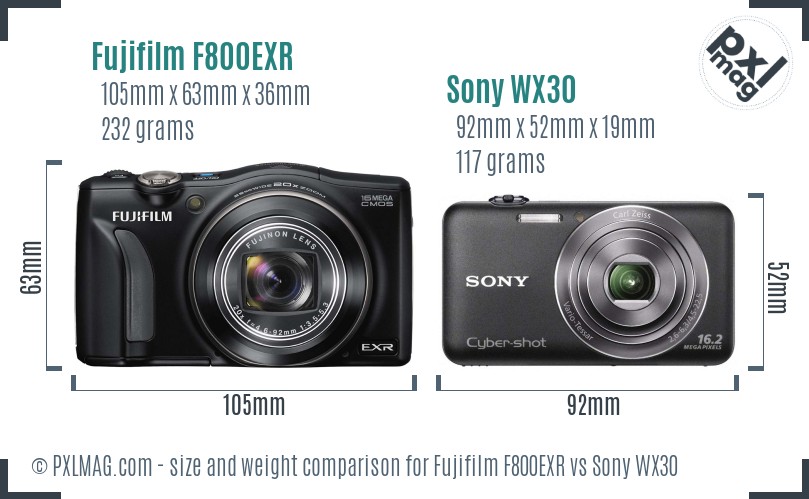Fujifilm F800EXR vs Sony WX30 size comparison Fujifilm F800EXR vs Sony WX30 size comparison