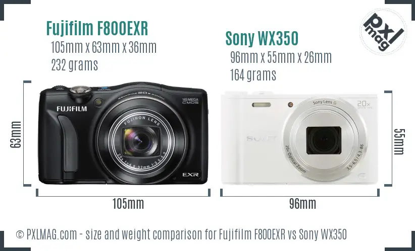 Fujifilm F800EXR vs Sony WX350 size comparison