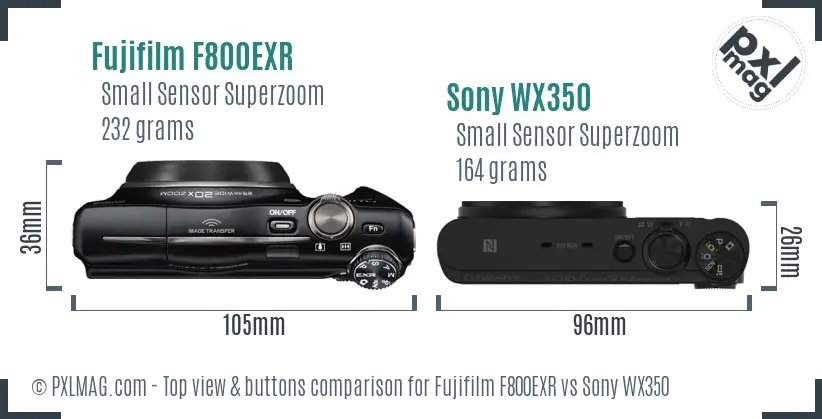 Fujifilm F800EXR vs Sony WX350 top view buttons comparison