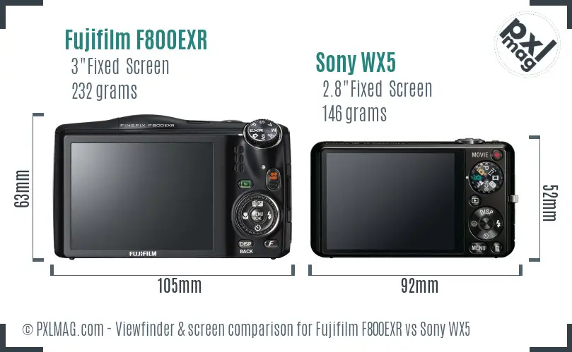 Fujifilm F800EXR vs Sony WX5 Screen and Viewfinder comparison Fujifilm F800EXR vs Sony WX5 Screen and Viewfinder comparison