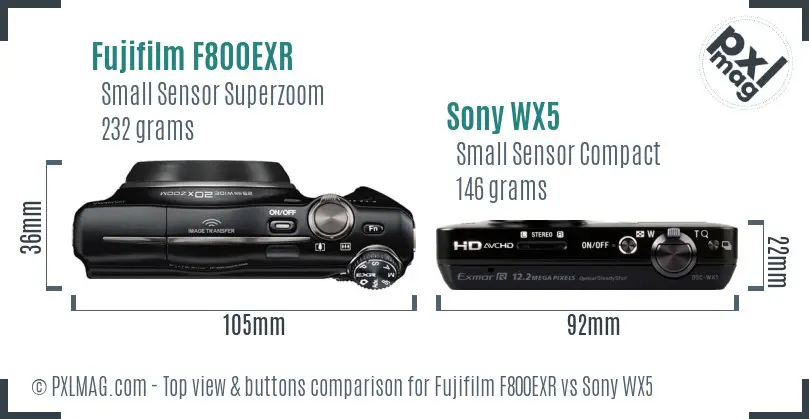 Fujifilm F800EXR vs Sony WX5 top view buttons comparison Fujifilm F800EXR vs Sony WX5 top view buttons comparison