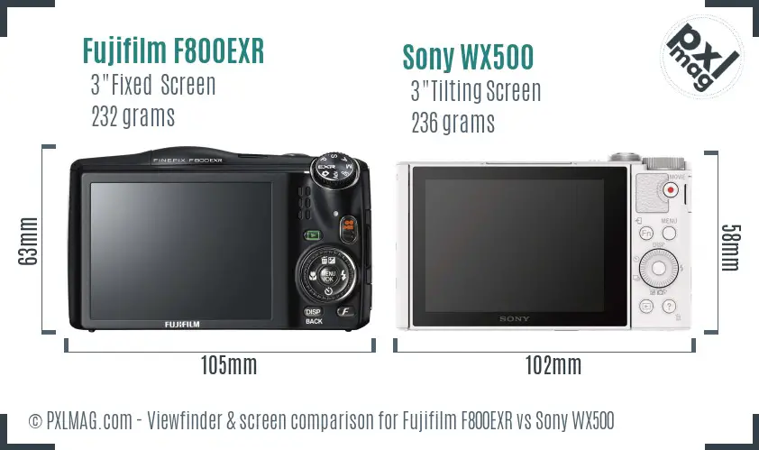 Fujifilm F800EXR vs Sony WX500 Screen and Viewfinder comparison