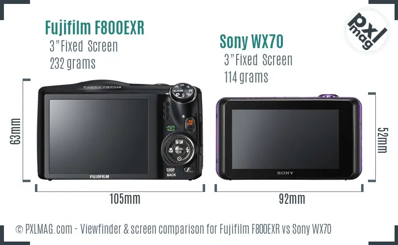 Fujifilm F800EXR vs Sony WX70 Screen and Viewfinder comparison
