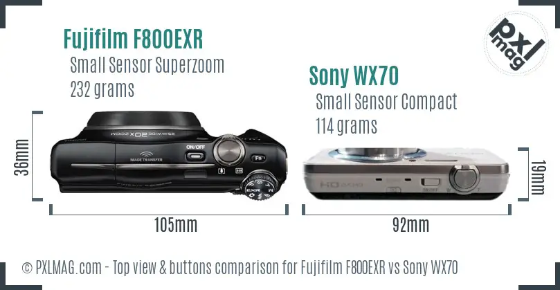 Fujifilm F800EXR vs Sony WX70 top view buttons comparison