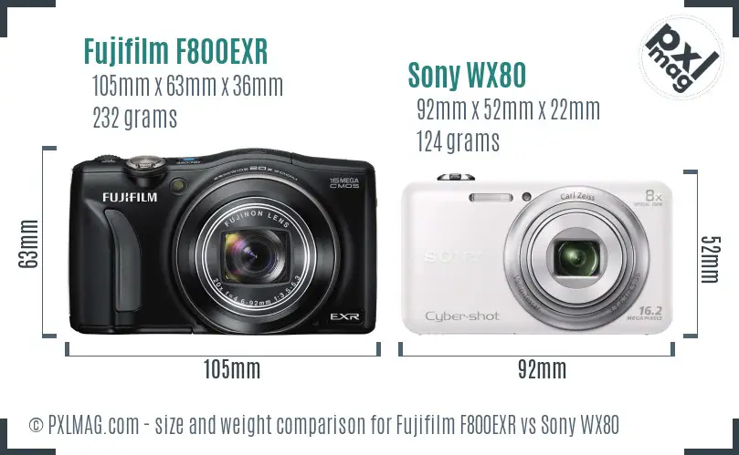 Fujifilm F800EXR vs Sony WX80 size comparison