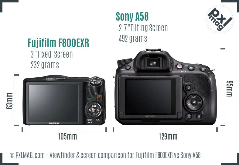 Fujifilm F800EXR vs Sony A58 Screen and Viewfinder comparison
