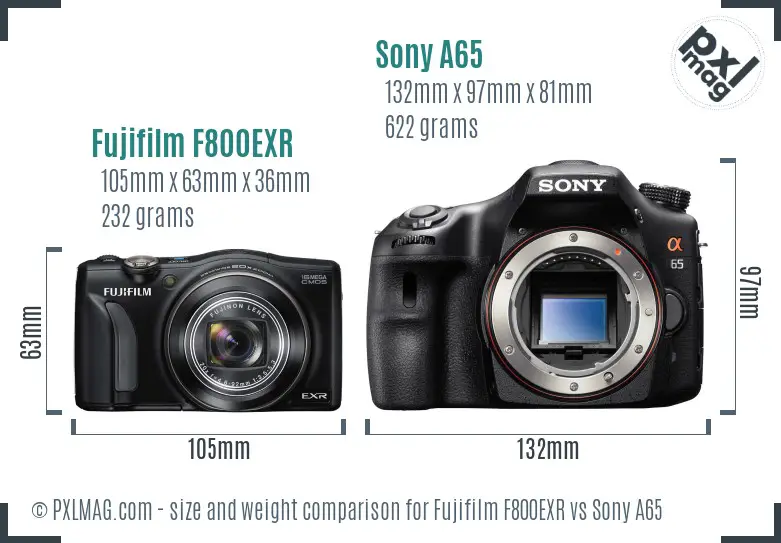 Fujifilm F800EXR vs Sony A65 size comparison