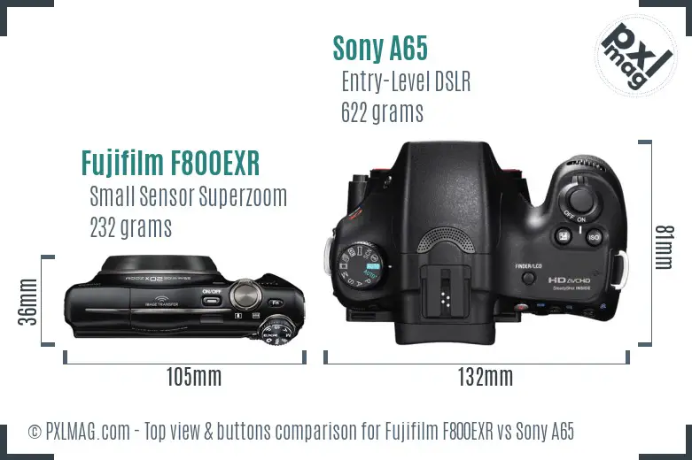 Fujifilm F800EXR vs Sony A65 top view buttons comparison