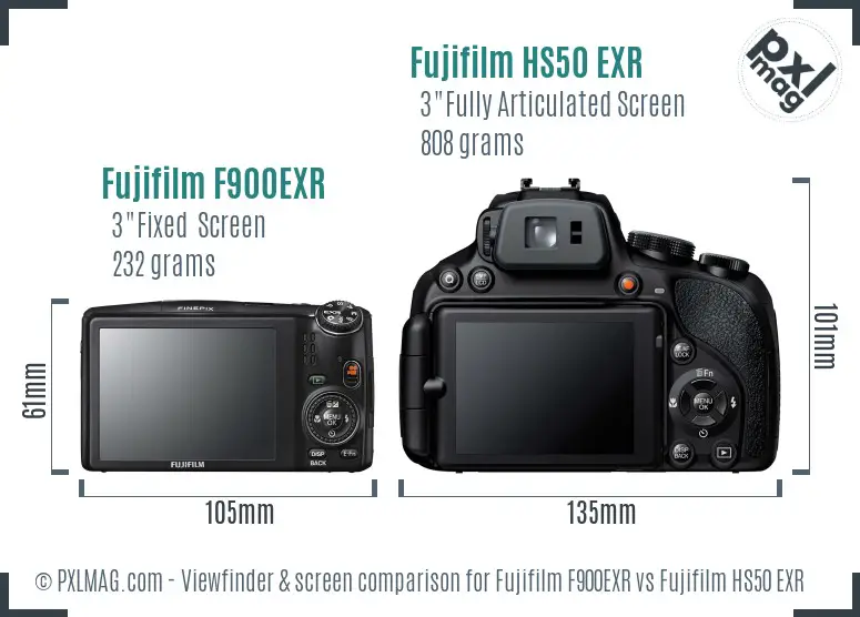 Fujifilm F900EXR vs Fujifilm HS50 EXR Screen and Viewfinder comparison