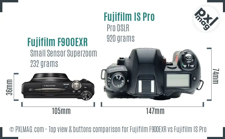 Fujifilm F900EXR vs Fujifilm IS Pro top view buttons comparison