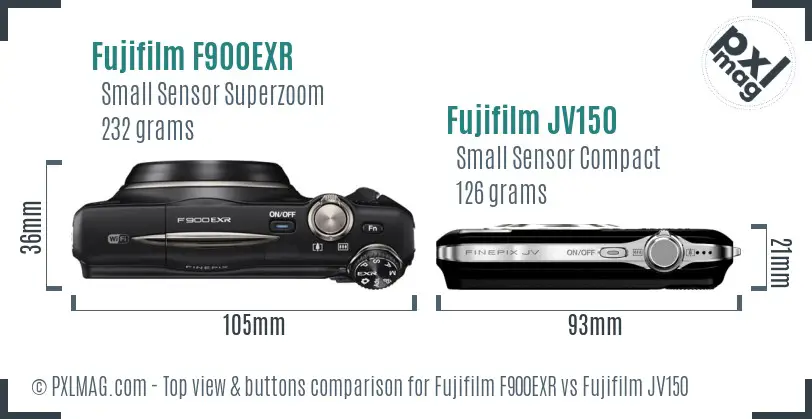 Fujifilm F900EXR vs Fujifilm JV150 top view buttons comparison