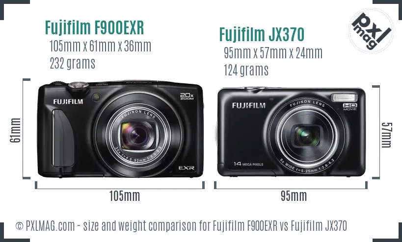 Fujifilm F900EXR vs Fujifilm JX370 size comparison Fujifilm F900EXR vs Fujifilm JX370 size comparison