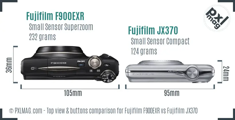 Fujifilm F900EXR vs Fujifilm JX370 top view buttons comparison Fujifilm F900EXR vs Fujifilm JX370 top view buttons comparison
