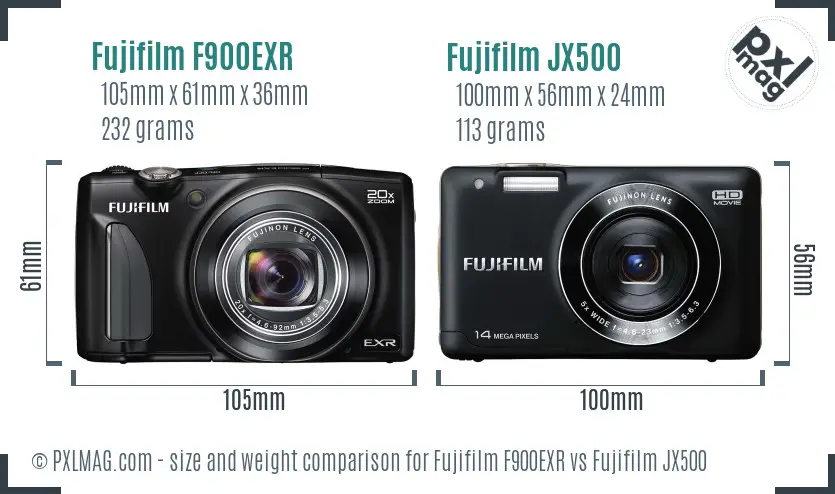 Fujifilm F900EXR vs Fujifilm JX500 size comparison Fujifilm F900EXR vs Fujifilm JX500 size comparison