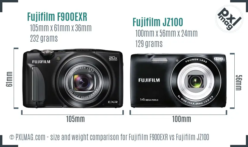 Fujifilm F900EXR vs Fujifilm JZ100 size comparison