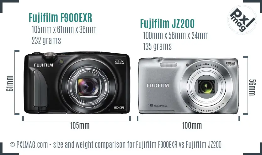 Fujifilm F900EXR vs Fujifilm JZ200 size comparison