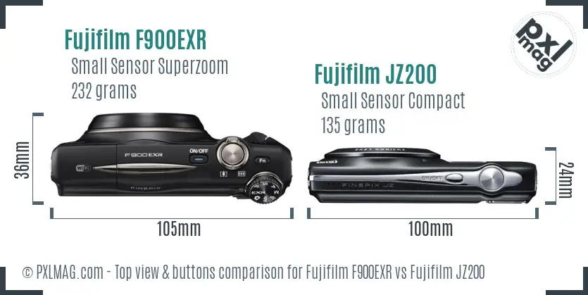 Fujifilm F900EXR vs Fujifilm JZ200 top view buttons comparison