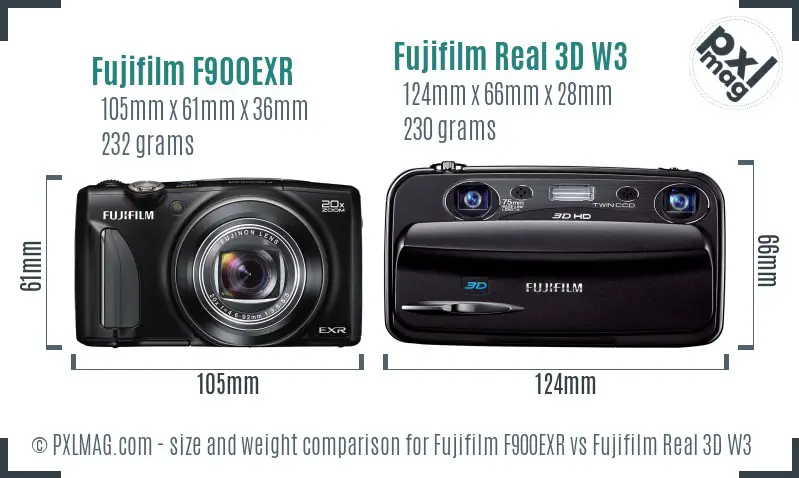 Fujifilm F900EXR vs Fujifilm Real 3D W3 size comparison
