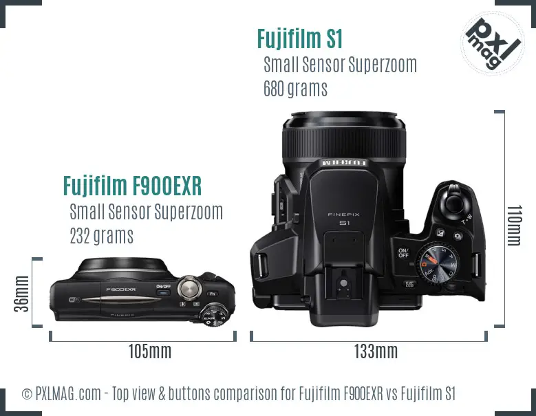 Fujifilm F900EXR vs Fujifilm S1 top view buttons comparison