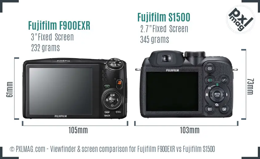 Fujifilm F900EXR vs Fujifilm S1500 Screen and Viewfinder comparison