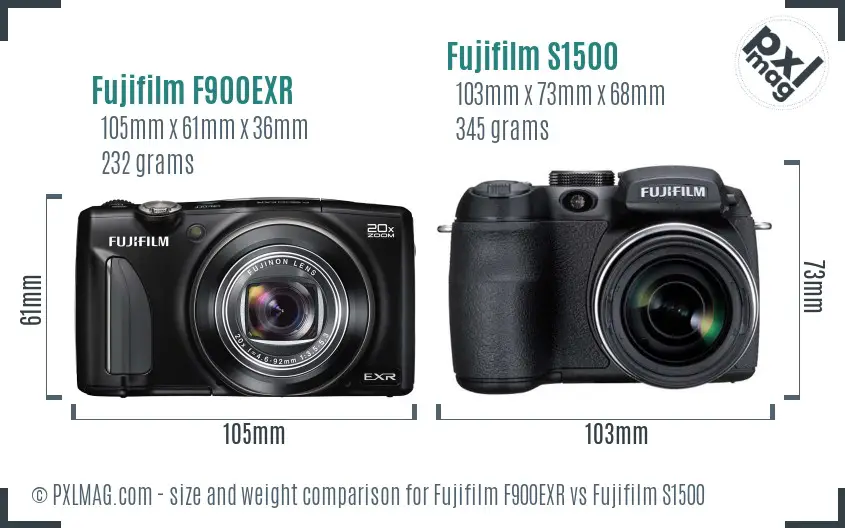 Fujifilm F900EXR vs Fujifilm S1500 size comparison