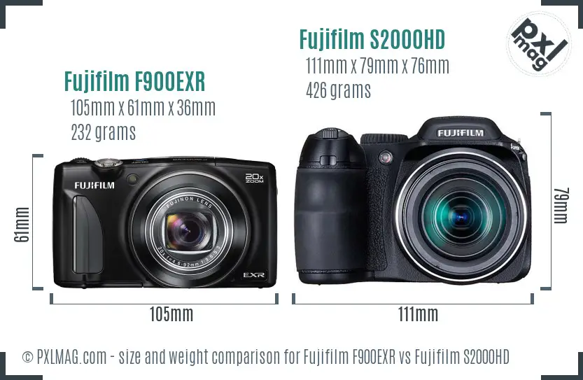 Fujifilm F900EXR vs Fujifilm S2000HD size comparison