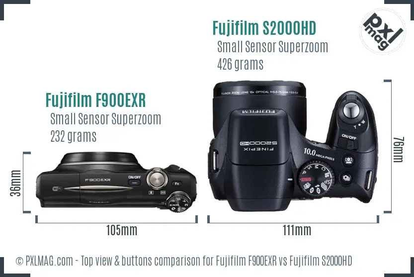Fujifilm F900EXR vs Fujifilm S2000HD top view buttons comparison