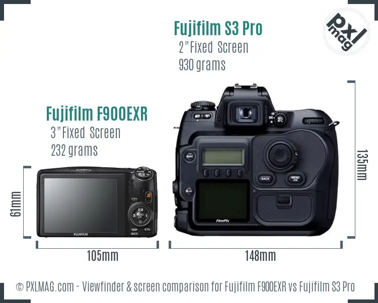 Back screen LCD comparison of Fujifilm F900EXR and Fujifilm S3 Pro