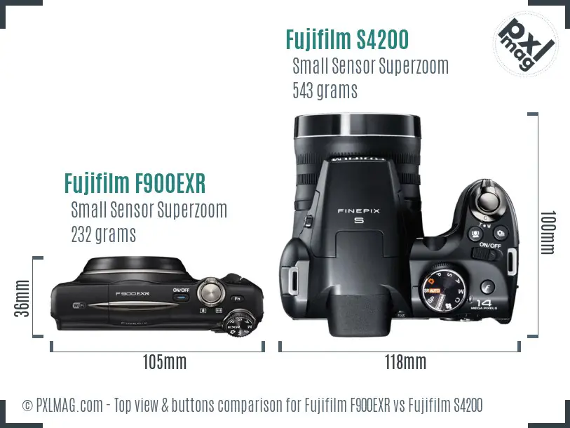 Fujifilm F900EXR vs Fujifilm S4200 top view buttons comparison