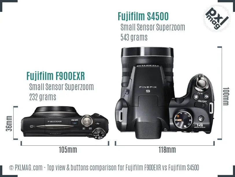 Fujifilm F900EXR vs Fujifilm S4500 top view buttons comparison