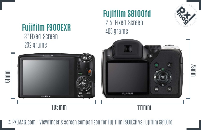 Fujifilm F900EXR vs Fujifilm S8100fd Screen and Viewfinder comparison