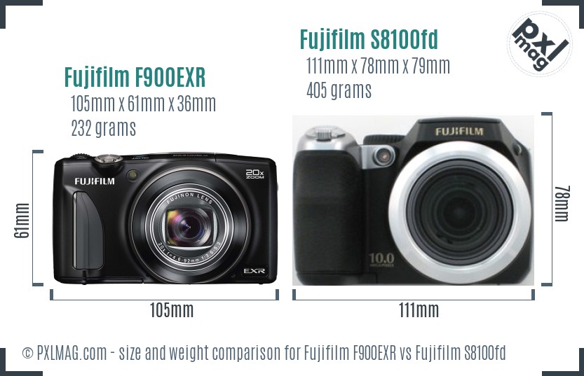 Fujifilm F900EXR vs Fujifilm S8100fd size comparison