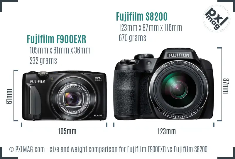 Fujifilm F900EXR vs Fujifilm S8200 size comparison