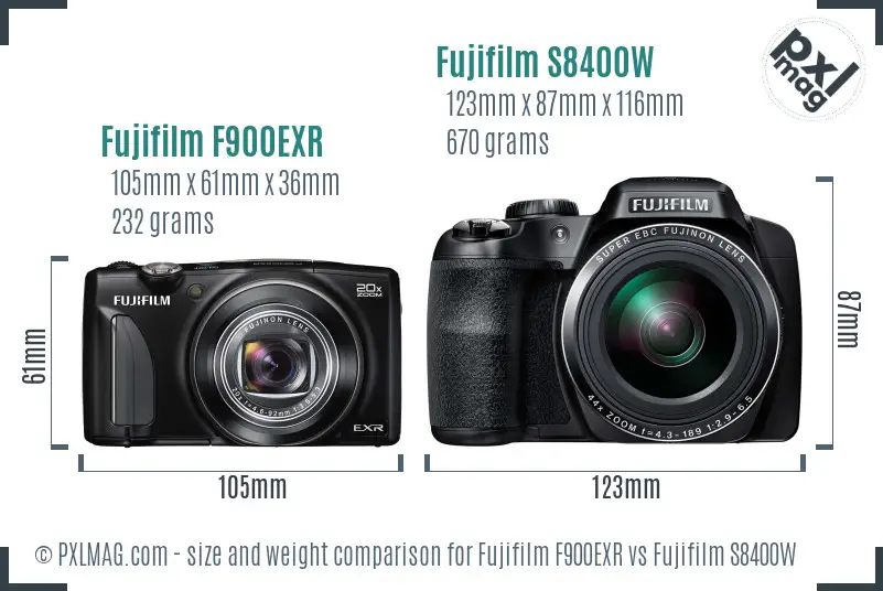 Fujifilm F900EXR vs. S8400W size comparison