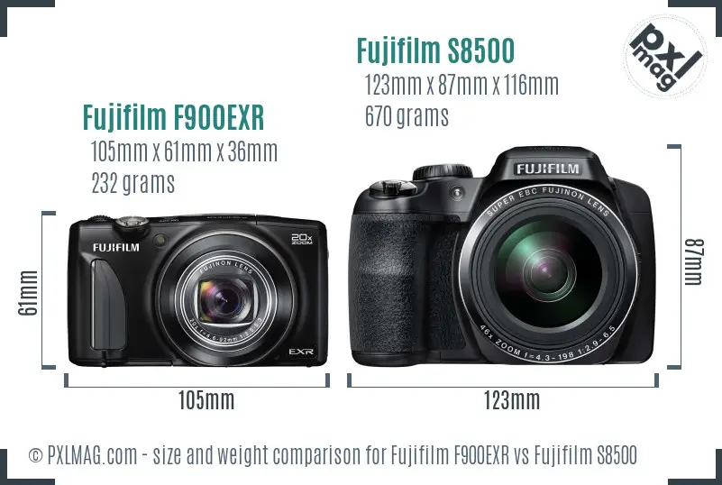 Fujifilm F900EXR vs Fujifilm S8500 size comparison Fujifilm F900EXR vs Fujifilm S8500 size comparison