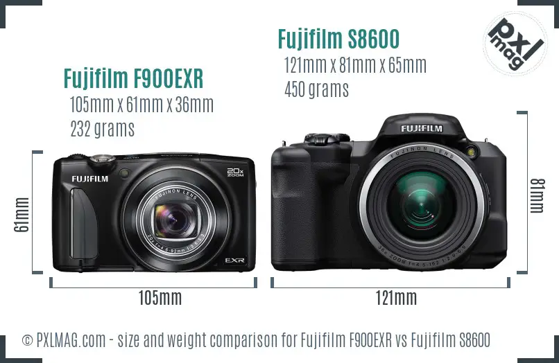 Fujifilm F900EXR vs Fujifilm S8600 size comparison Fujifilm F900EXR vs Fujifilm S8600 size comparison