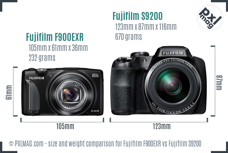 Fujifilm F900EXR vs Fujifilm S9200 size comparison