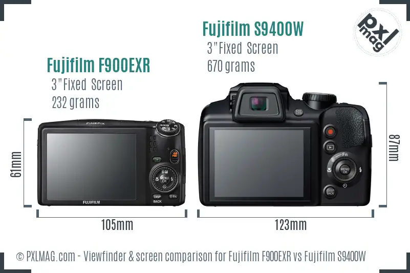 Fujifilm F900EXR vs Fujifilm S9400W Screen and Viewfinder comparison