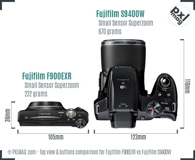 Fujifilm F900EXR vs Fujifilm S9400W top view buttons comparison