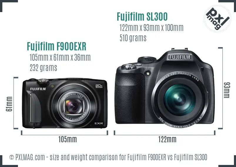 Fujifilm F900EXR vs Fujifilm SL300 size comparison