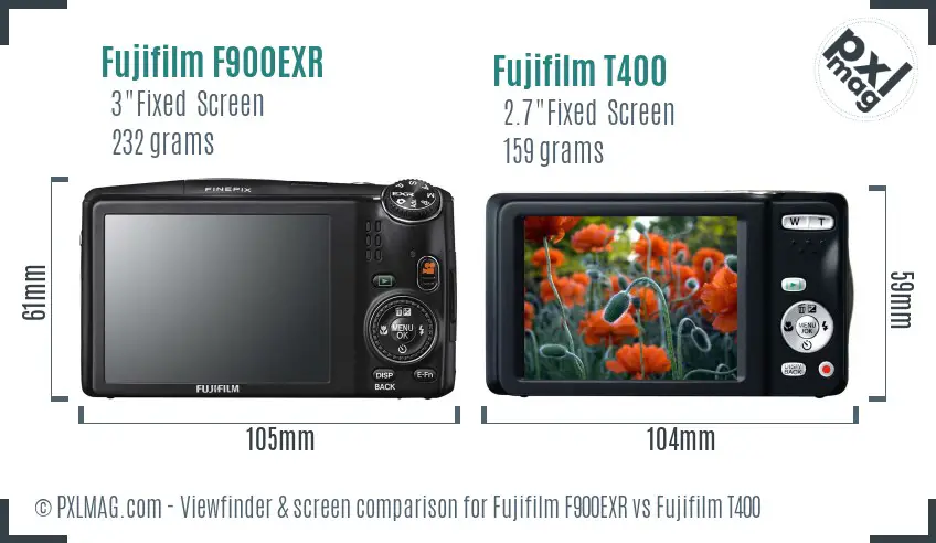 Fujifilm F900EXR vs Fujifilm T400 Screen and Viewfinder comparison