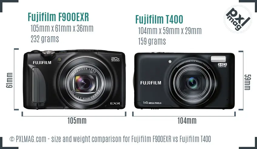 Fujifilm F900EXR vs Fujifilm T400 size comparison