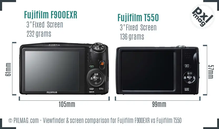 Fujifilm F900EXR vs Fujifilm T550 Screen and Viewfinder comparison Fujifilm F900EXR vs Fujifilm T550 Screen and Viewfinder comparison