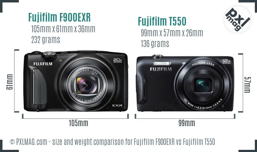 Fujifilm F900EXR vs Fujifilm T550 size comparison Fujifilm F900EXR vs Fujifilm T550 size comparison