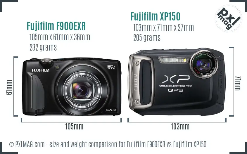 Fujifilm F900EXR vs Fujifilm XP150 size comparison
