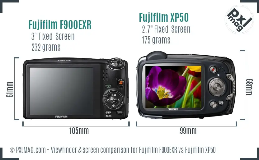 Fujifilm F900EXR vs Fujifilm XP50 Screen and Viewfinder comparison Fujifilm F900EXR vs Fujifilm XP50 Screen and Viewfinder comparison