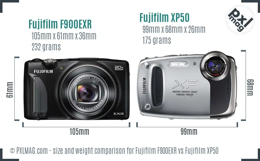 Fujifilm F900EXR vs Fujifilm XP50 size comparison Fujifilm F900EXR vs Fujifilm XP50 size comparison