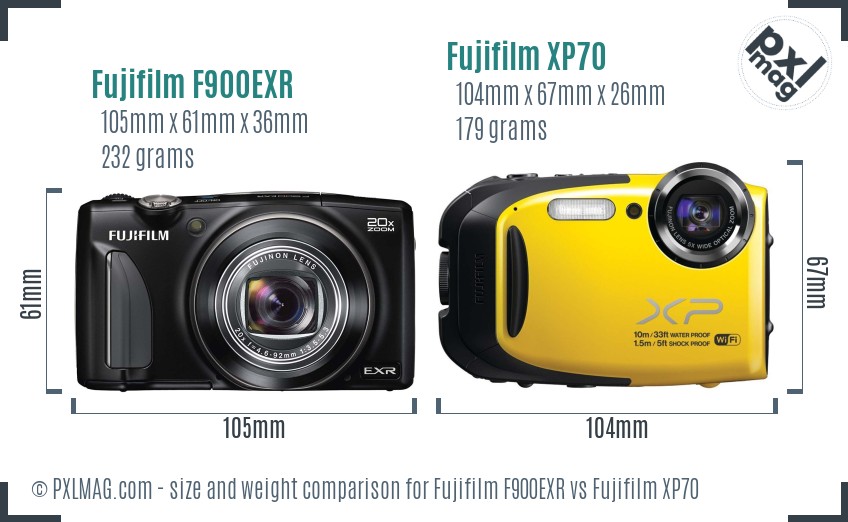 Fujifilm F900EXR vs Fujifilm XP70 size comparison Fujifilm F900EXR vs Fujifilm XP70 size comparison
