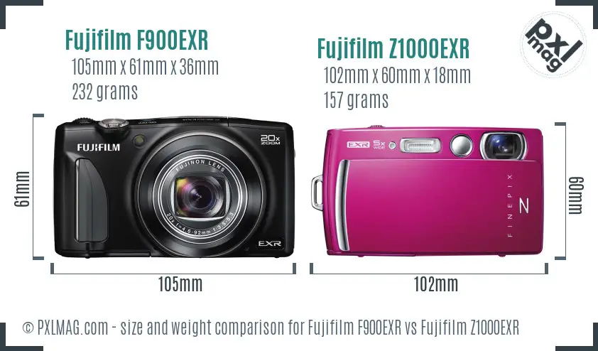 Fujifilm F900EXR vs Fujifilm Z1000EXR size comparison